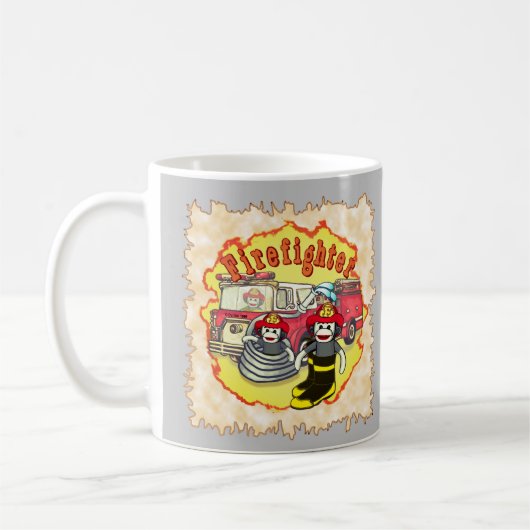 Sock Monkey Feuerwehrauto Feuerwehrmann Kaffeetasse (Links)