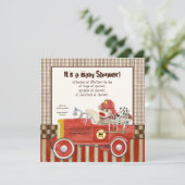 Sock Monkey, Fire Truck Boy Baby Shower Einladung (Stehend Vorderseite)