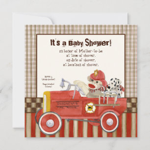 Sock Monkey, Fire Truck Boy Baby Shower Einladung