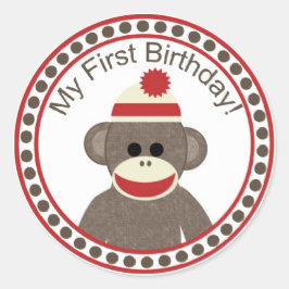 Sock Monkey First Birthday Aufkleber