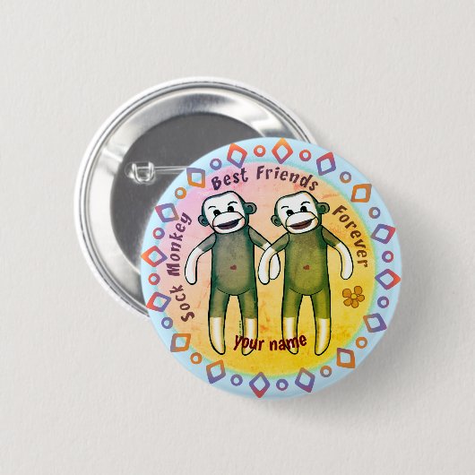 Sock Monkey Freunde Pinbutton Button (Vorne & Hinten)