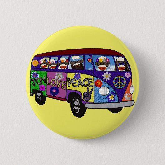 Sock Monkey Friedensbus Button (Vorderseite)