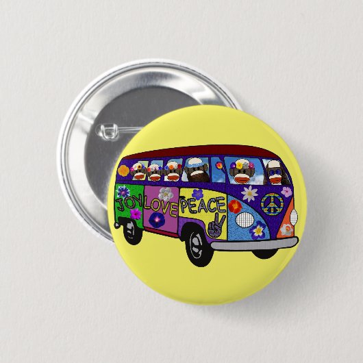 Sock Monkey Friedensbus Button (Vorne & Hinten)