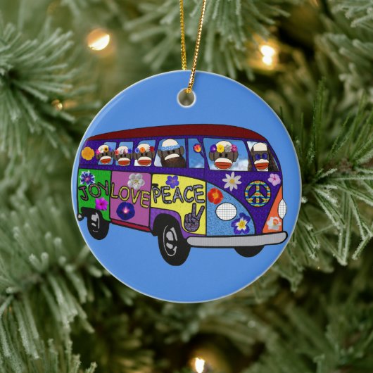 Sock Monkey Friedensbus Keramik Ornament (Baum)