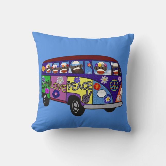 Sock Monkey Friedensbus  Kissen (Vorderseite)
