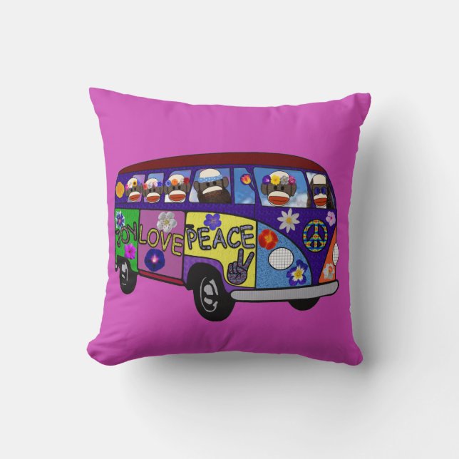 Sock Monkey Friedensbus  Kissen (Vorderseite)