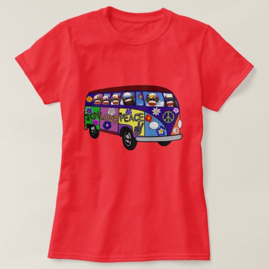 Sock Monkey Friedensbus T-Shirt (Design vorne)