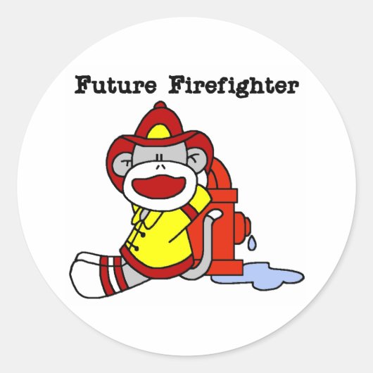 Sock Monkey Future Feuerwehrmann Runder Aufkleber (Vorderseite)