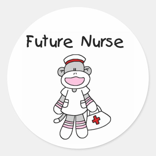 Sock Monkey Future Krankenpflege T - Shirt und Ges Runder Aufkleber (Vorderseite)