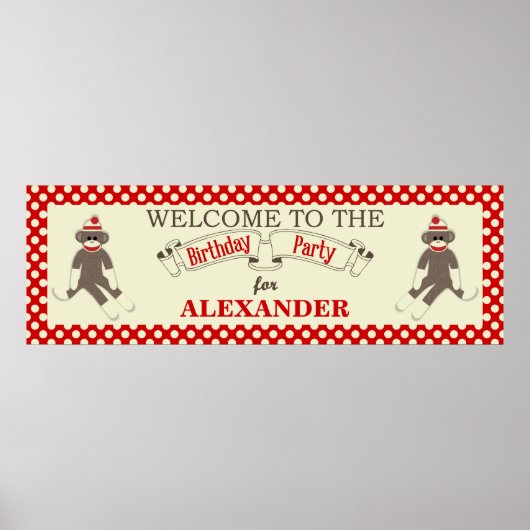 Sock Monkey Geburtstagsbanner personalisieren Poster (Vorne)