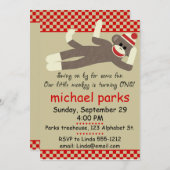 Sock Monkey Geburtstagseinladung anpassbar Einladung (Vorne/Hinten)