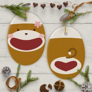 Sock Monkey Girl Christmas Tree Keramik Ornament