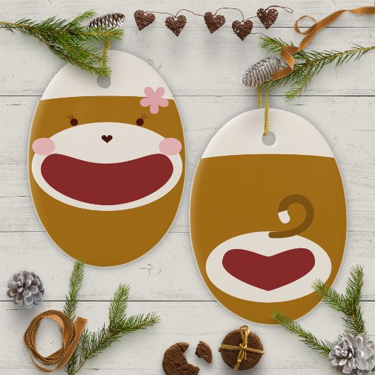 Sock Monkey Girl Christmas Tree Keramik Ornament