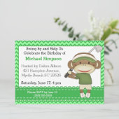 Sock Monkey Golf Geburtstag Einladungen (Stehend Vorderseite)