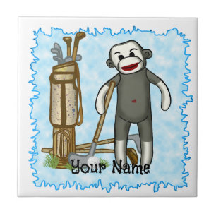 Sock Monkey Golfer Golf Fliese