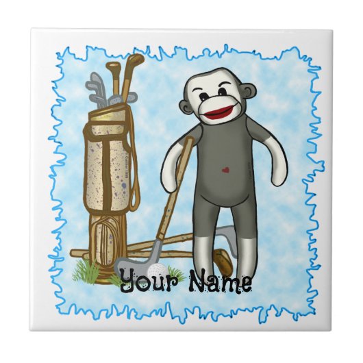 Sock Monkey Golfer Golf Fliese (Vorderseite)