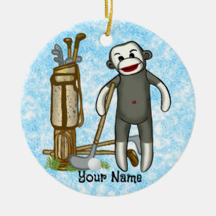 Sock Monkey Golfer Golf Ornament