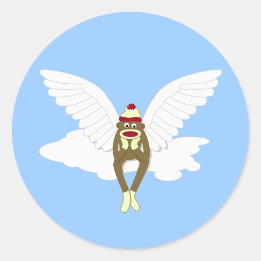 Sock Monkey Guardian Angel Runder Aufkleber (Vorderseite)