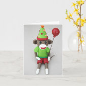 Sock Monkey Happy Birthday mit Red Balloon Karte (Gelbe Blume)