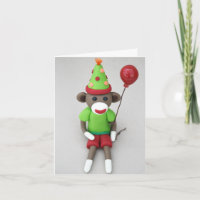 Sock Monkey Happy Birthday mit Red Balloon