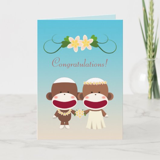 Sock Monkey Hawaiian Wedding Karte (Vorderseite)