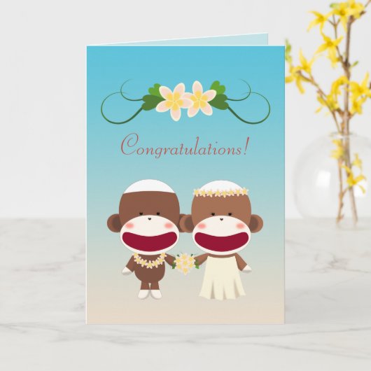 Sock Monkey Hawaiian Wedding Karte (Gelbe Blume)