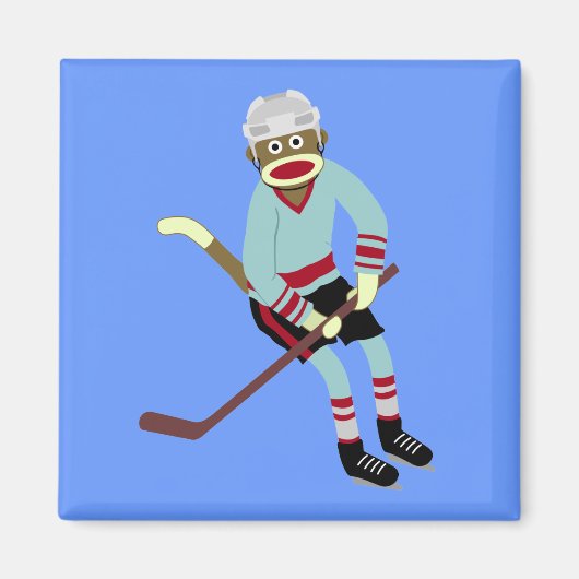Sock Monkey Hockey Player Magnet (Vorne)