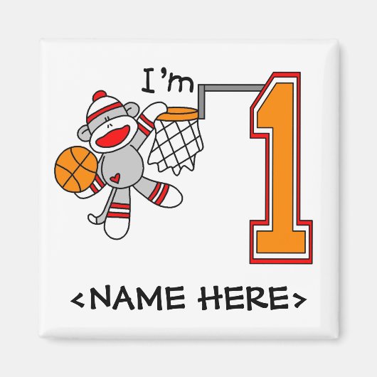 Sock Monkey Hoops 1. Geburtstag Magnet (Vorne)
