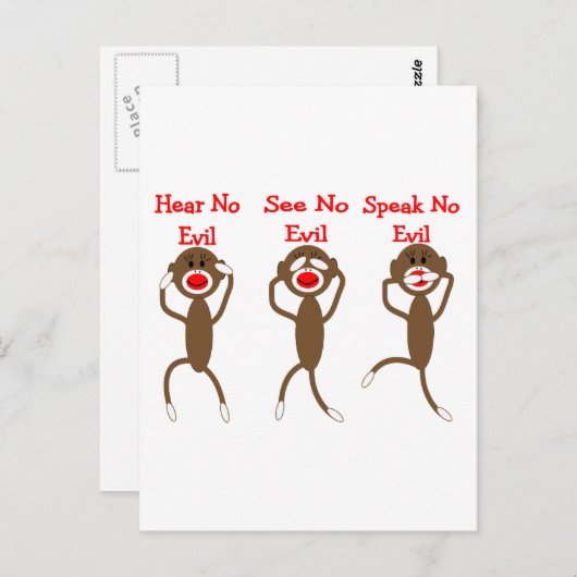 Sock Monkey - Hört, sprecht, seht KEIN EVIL Postkarte (Vorne/Hinten)