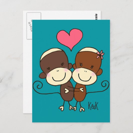 Sock Monkey Hugz Postcard Postkarte (Vorne/Hinten)