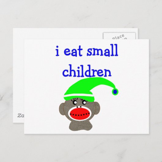 Sock Monkey "I EAT KLEINE KINDER" Postkarte (Vorne/Hinten)