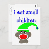 Sock Monkey "I EAT KLEINE KINDER" Postkarte (Vorne/Hinten)