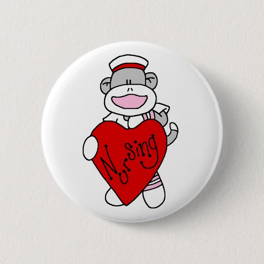 Sock Monkey I Liebe Pflege T - Shirt und Geschenke Button (Vorderseite)