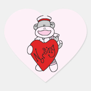 Sock Monkey I Liebe Pflege T - Shirt und Geschenke Herz-Aufkleber