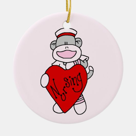 Sock Monkey I Liebe Pflege T - Shirt und Geschenke Keramikornament (Vorne)