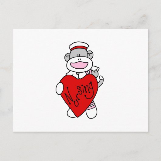 Sock Monkey I Liebe Pflege T - Shirt und Geschenke Postkarte (Vorderseite)
