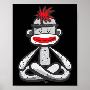 Sock Monkey in sitzender Lotus-Yogahaltung Niedlic Poster