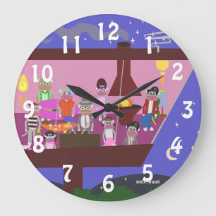 Sock Monkey Jet Set Party Cartoon Retro Art Große Wanduhr