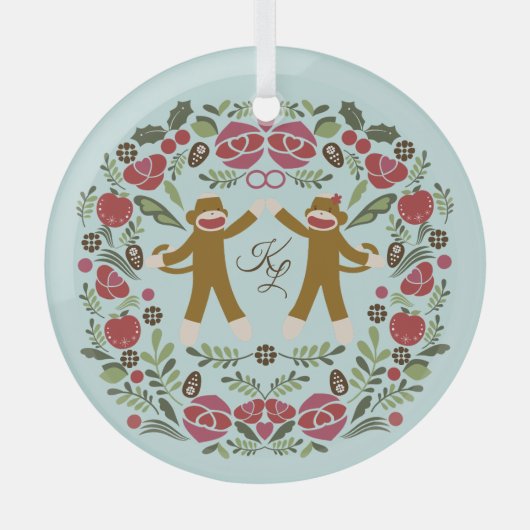 Sock Monkey Joy Ornament Aus Glas (Vorderseite)