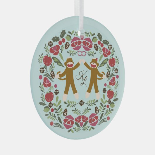 Sock Monkey Joy Ornament Aus Glas (Vorderseite Rechts)