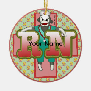 Sock Monkey Krankenpflegerin RN Keramik Ornament