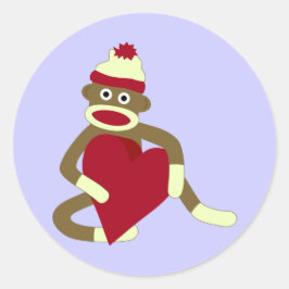 Sock Monkey Liebe Herz Runder Aufkleber