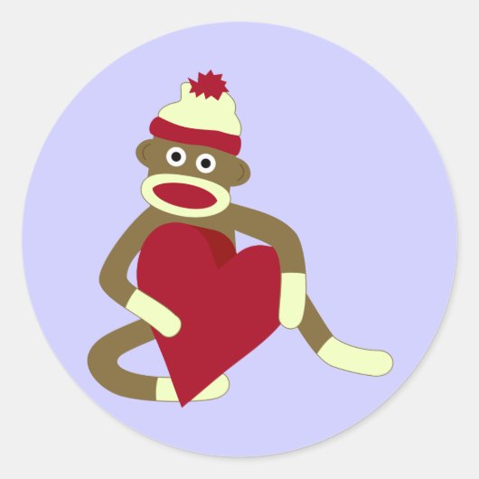 Sock Monkey Liebe Herz Runder Aufkleber (Vorderseite)