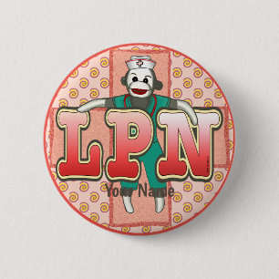 Sock Monkey LPN Nurse Button