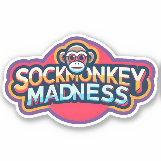 Sock Monkey Madness Lila Aufkleber (Vorderseite)