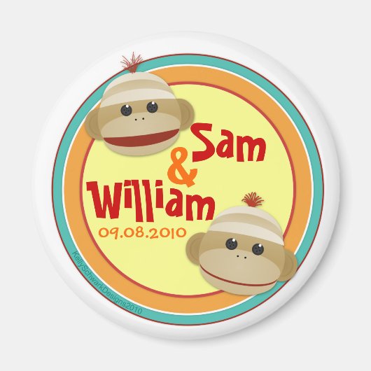 Sock Monkey Madness (Twin) Personalisiert Magnet (Vorne)