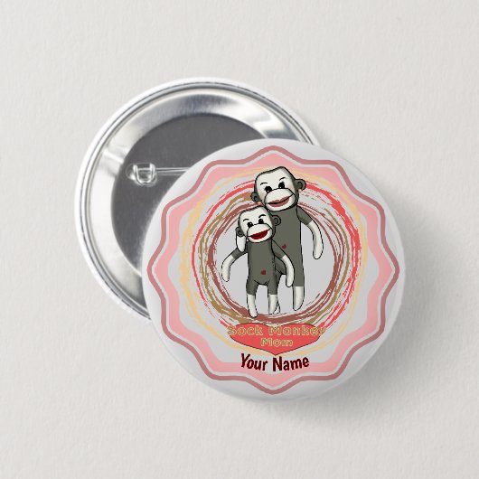 Sock Monkey-Mama Button (Vorne & Hinten)