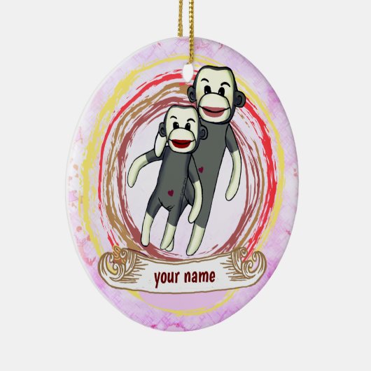 Sock Monkey-Mama Keramik Ornament (Rechts)