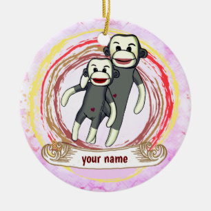 Sock Monkey-Mama Keramik Ornament