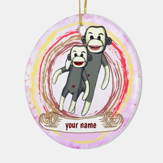 Sock Monkey-Mama Keramik Ornament (Links)